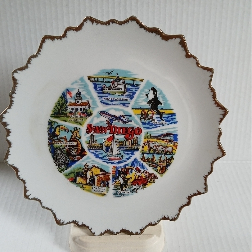 Vintage Collector Plate San Diego Trinket Dish Made in Korea Souvenir 9" x 9"